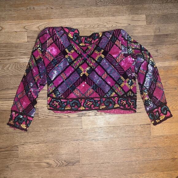 Vintage Niteline Sequin Blazer Silk Jacket Pink Party Evening 90s Womens Medium - Picture 3 of 16